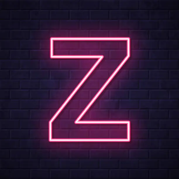 Vector illustration of Letter Z. Glowing neon icon on brick wall background