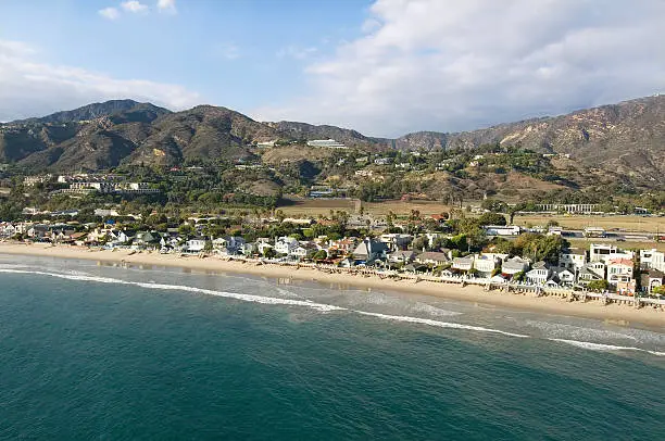 "Aerial view of the Pacific coast in Malibu, California"
