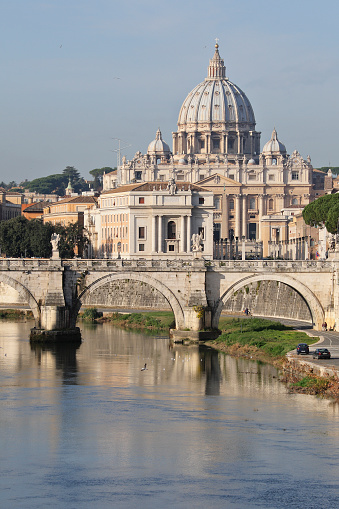 St. Peter's Basilica and Ponte Sant Angelo at daytime (Rome, Italy).