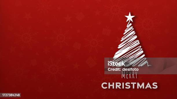 Horizontal Dark Maroon Red Colored Xmas Wallpaper With Texture And Small Objects Like Present Or Gift Box Snowflakes As Watermark All Over Pattern And One Christmas Tree With Text Merry Christmas Stok Vektör Sanatı & Dilemek‘nin Daha Fazla Görseli