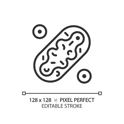 2D pixel perfect editable black mitochondria icon, isolated monochromatic vector, thin line illustration representing metabolic health.