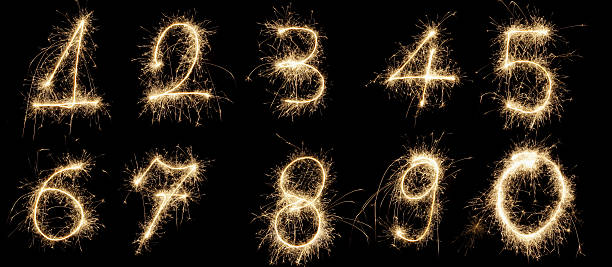 Set of sparkling glowing numbers stock photo