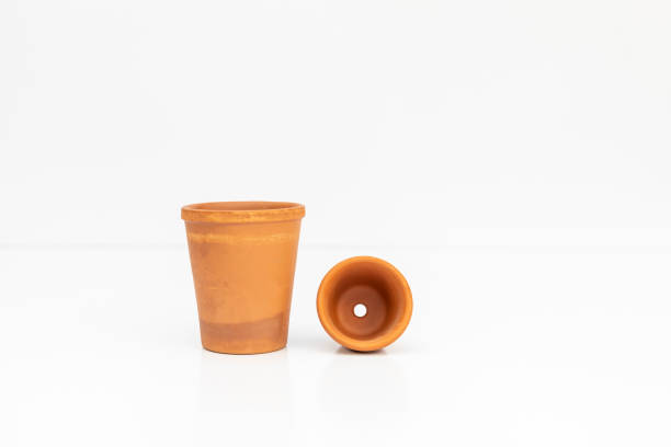 istock Different sizes of miniature terracotta pots on white isolated background 1727391447