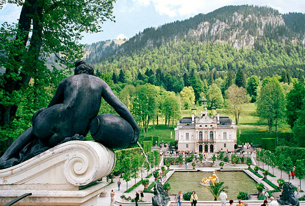 Castle Linderhof, Germany, fountain and sculpture stock photo