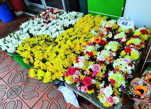 Flower stall by the street - Bangkok Flower Market.