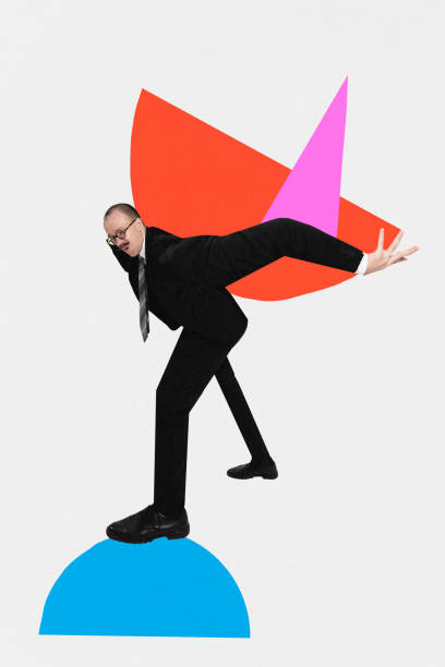 istock Contemporary art collage. Modern creative artwork. Man, businessman dressed officially carrying huge, heavy hemisphere on his back. Copy space. 1727402777