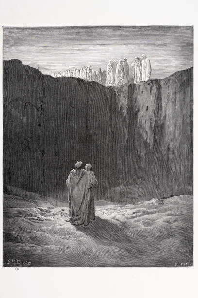 Spirits in Purgatory "A troop of spirits in purgatory, a scene from Dante's inferno. Engraving from 1870. Engraving by Gustave Dore, Photo by D Walker." dante stock illustrations