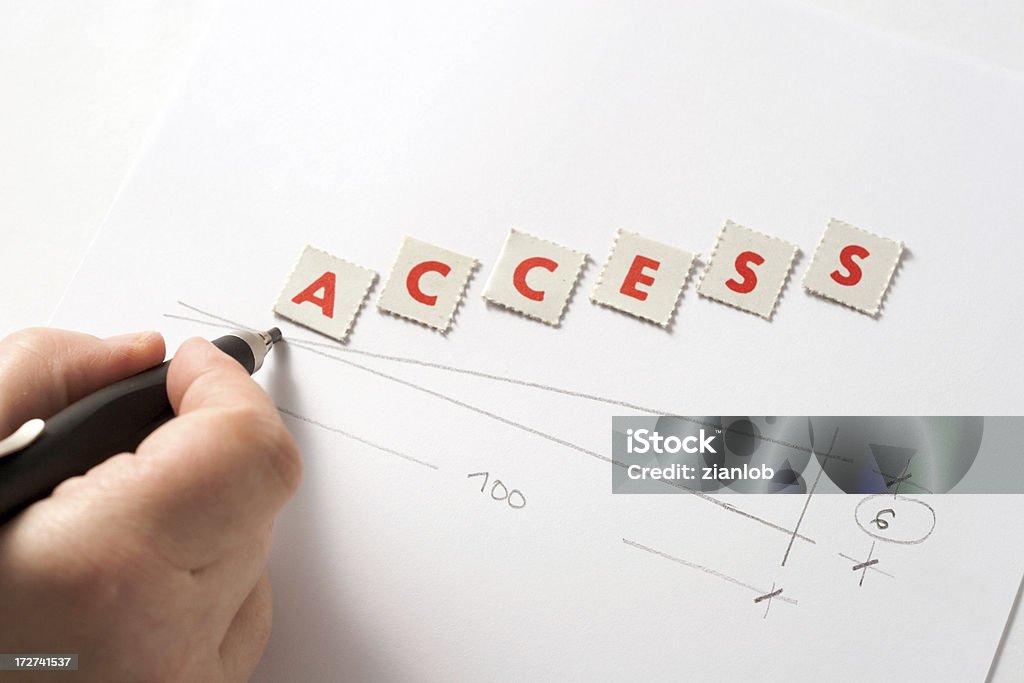 Hand drawing an accessible ramp. The word access. Accessibility. Drawing a comfortable ramp. Design Stock Photo