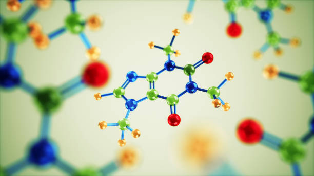 rendering di molecole di caffeina - organic chemistry foto e immagini stock