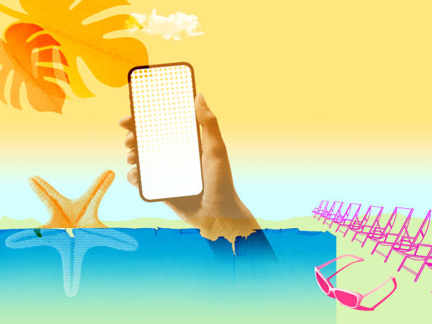 istock Summer vacations vintage collage art poster with smartphone 1727422204