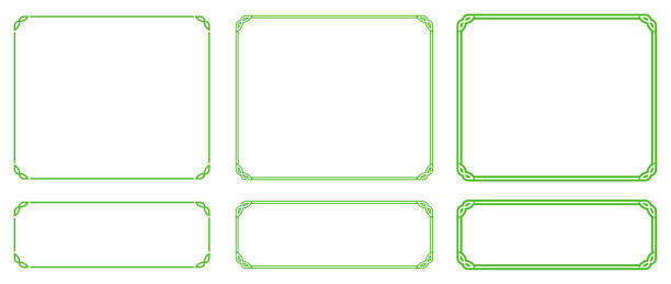 벡터 녹색 테두리 프레임은 다른 모양으로 설정됩니다. 빈티지 포스터, 배너, 초대장, 인증서, 명함, 책 표지 또는 메뉴 페이지. 화려한 클래식 스타일의 아름다운 복고풍 아트 프레임 배경 - white background sign old fashioned store sign stock illustrations
