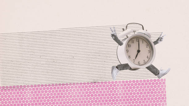 istock Cheerful alarm clock character running 1727425697
