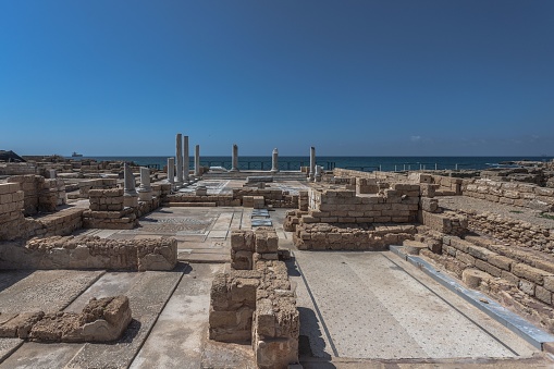 A captivating view of the ruins of ancient buildings in the Caesarea National Park in Caesarea, Israel