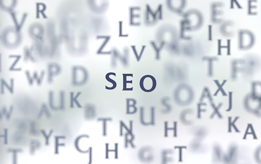 The word SEO appearing between the letters. Communication concept.
