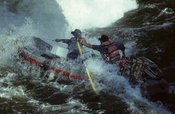 Whitewater rafters challange Velvet Falls on The Middle Fork of the Salmon River, Idaho.