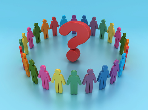 Pictogram People Teamwork with Question Mark - Color Background - 3D Rendering