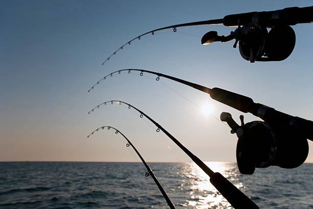 istock Fishing Poles and Sunrise / Sunset over Water 172744446