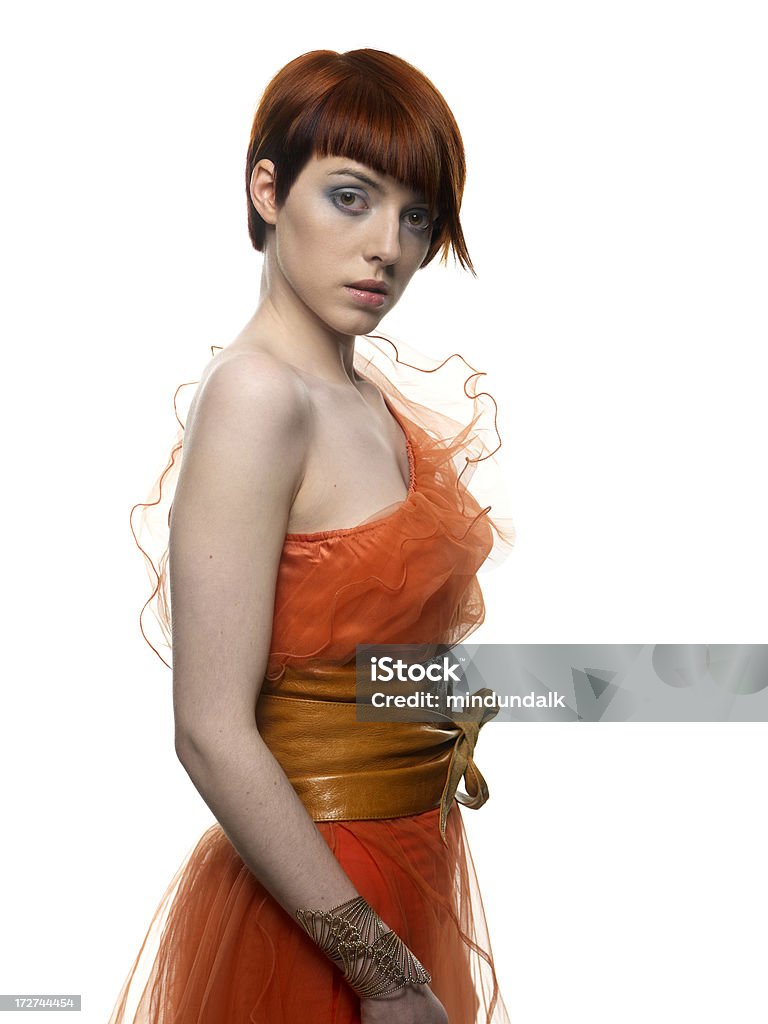 Bela modelo de Vestido cor-de-laranja - Royalty-free Acessório Foto de stock