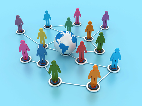 Pictogram People Teamwork with Globe World Map - Color Background - 3D Rendering