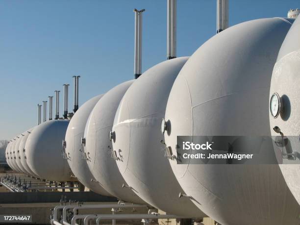 Gas Tanks In Oil Refinery Stock Photo - Download Image Now - Storage Compartment, Natural Gas, Gas