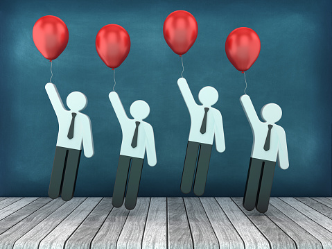 Pictogram People Teamwork with Balloon - Cjhalboard Background - 3D Rendering