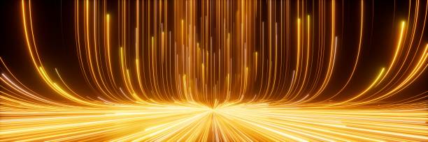 istock 3d rendering, abstract neon background. Modern wallpaper with glowing gold ascending lines 1727454233