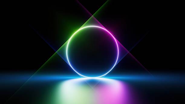istock 3d rendering, abstract simple background of glowing neon round frame. Minimalist geometric wallpaper 1727455370