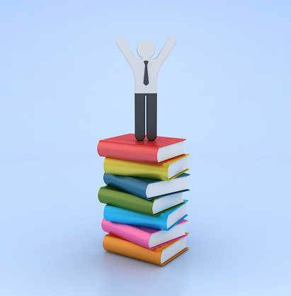 Pictogram Person on Books - Color Background - 3D Rendering