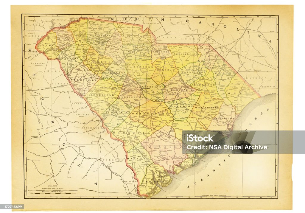 사우스캐롤라이 앤틱형 맵 - 로열티 프리 0명 스톡 일러스트