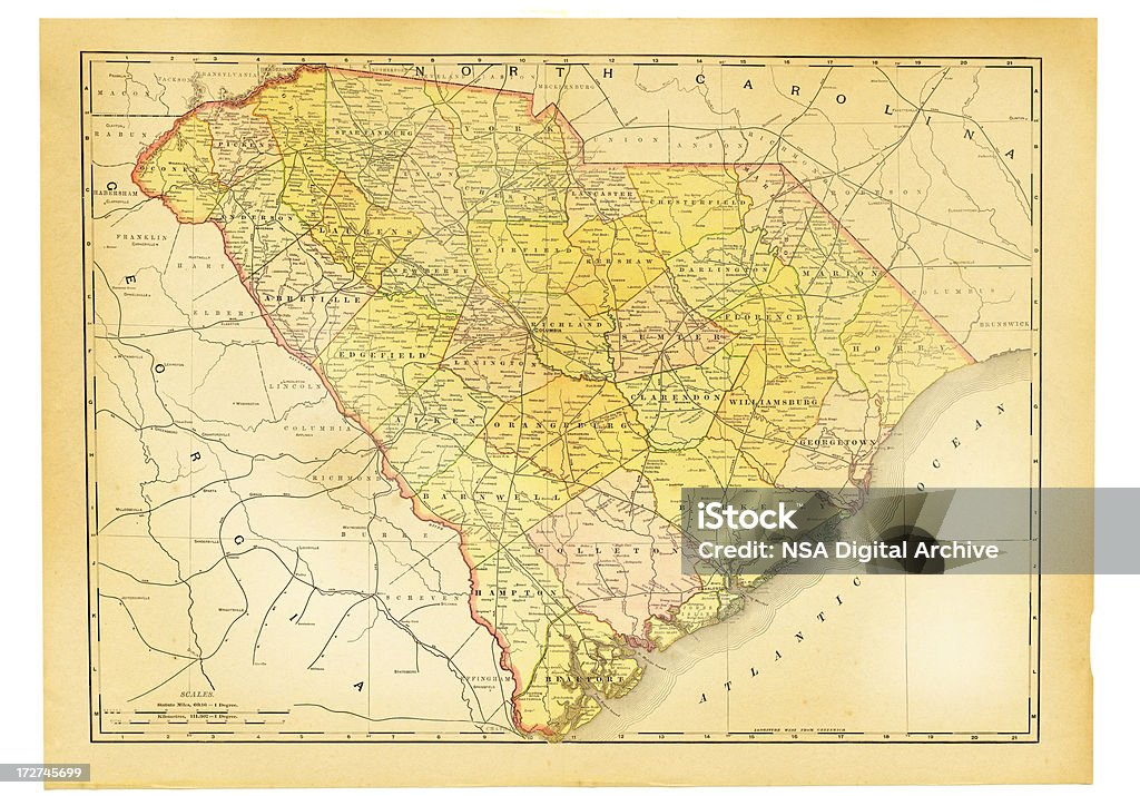 Южная Каролина античный карта - Стоковые иллюстрации Антиквариат роялти-фри