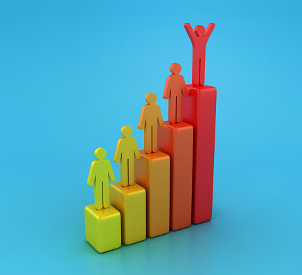 Pictogram People with Bar Chart - Color Background - 3D Rendering