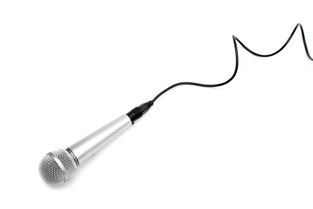 istock Close-up of metal microphone with connecting cable 172745900