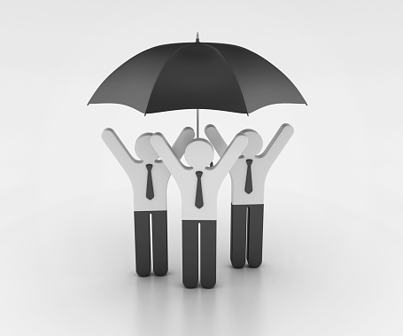 Pictogram People Teamwork with Umbrella - Gray Background - 3D Rendering