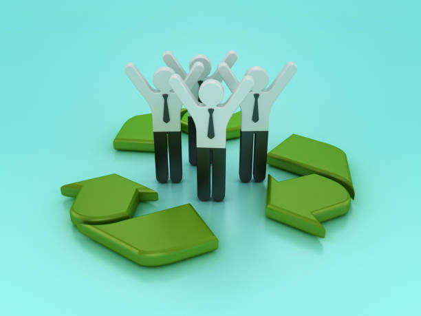 Pictogram People Teamwork on Recycling Symbol - Color Background - 3D Rendering