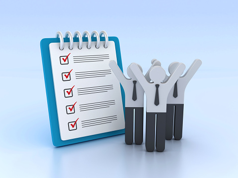 Pictogram People Teamwork with Check List Clipboard - Color Background - 3D Rendering