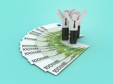 Pictogram People on Euro Bank Notes - Color Background - 3D Rendering