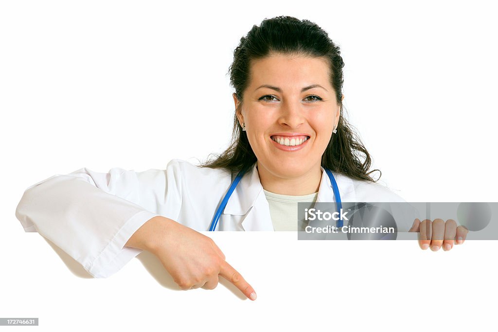 Médica segurando um espaço em branco sinal (em branco - Royalty-free Doutor Foto de stock