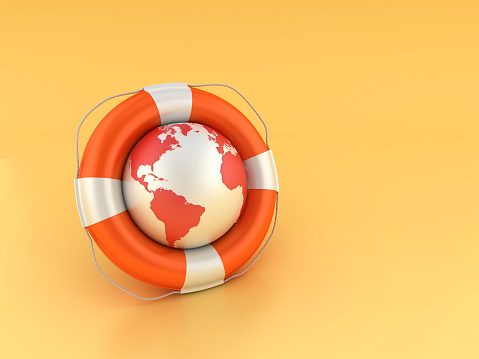 Life Belt with Globe World Map - Color Background - 3D Rendering