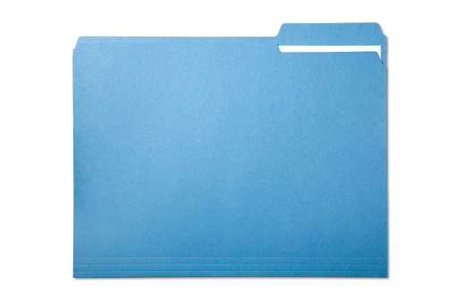 Blue file folder isolated on a white background. Clipping path included.