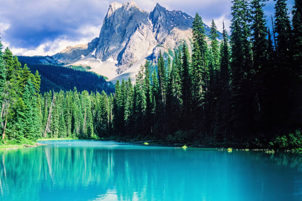 istock Scenic view at a mountain lake in a coniferous forest 1727475122