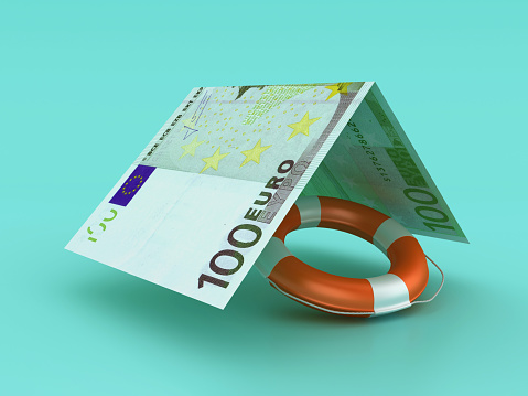 Life Belt with Euro Bank Note Roof - Color Background - 3D Rendering