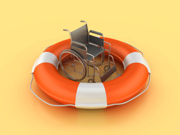 Life Belt with Wheelchair - Color Background - 3D Rendering