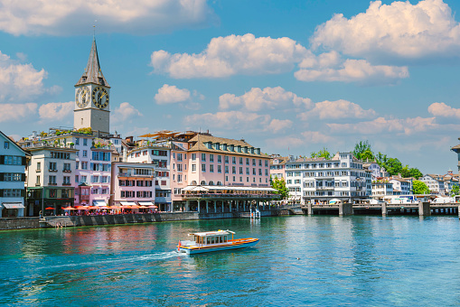 Zurich city waterfront Limmat river , Switzerland