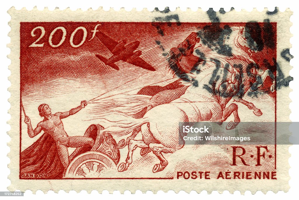 Voando de bigas correio aéreo francês carimbo - Foto de stock de Selo Postal royalty-free