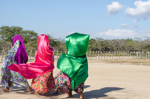 Typical Wayuu dance. La Guajira, Colombia. Young people dancing a typical Wayuu dance in the Guajira region of Colombia.