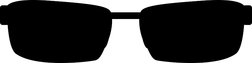 Shape of men sunglasses. Health and vision protection. Contour eye protection accessory icon. Simple black and white silhouette vector icon isolated on white background