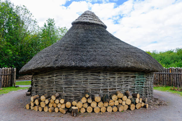 A replica iron-age dwelling, made from willow, hazel and thatch