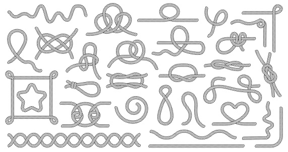Isolated nautical knots, marine ropes frames. Sailboat and ship equipment. Decorative rope brushes, nautical travel decent vector clipart of knot rope marine nautical illustration