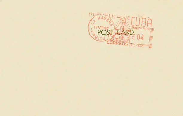 Postcard back with 1957 postmark from Havana in the Republic of Cuba.
