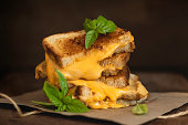 Grilled Cheese Sandwich  On A Woodem Rustic Background